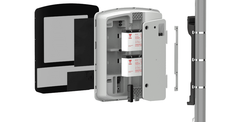 Elancity - Evolis Vision the speed indicator signs with a significant and sustained reduction in speeding - exploded view of the product, left side - UK
